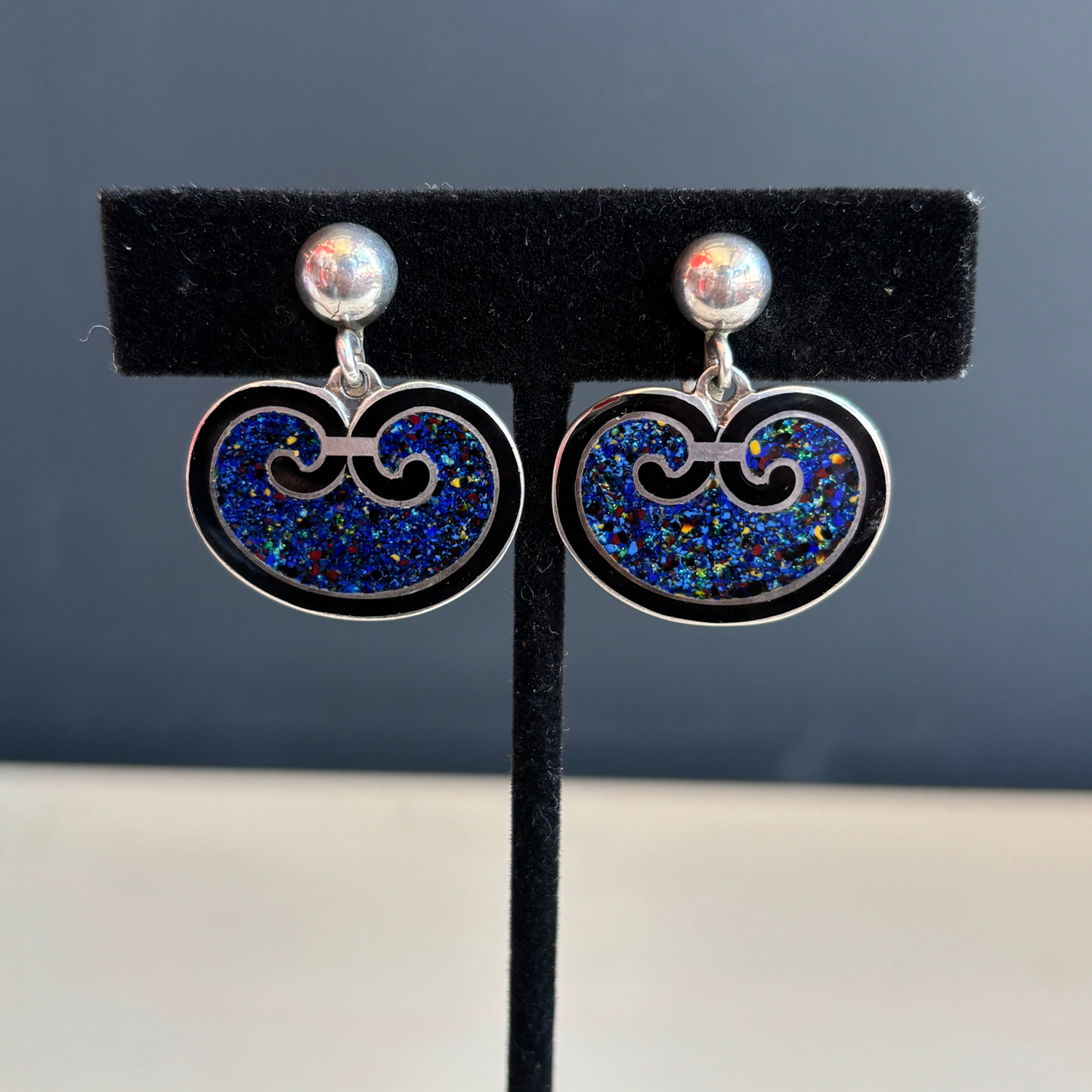 Margot de Taxco Mexican Sterling Silver & Enamel Confetti Earrings