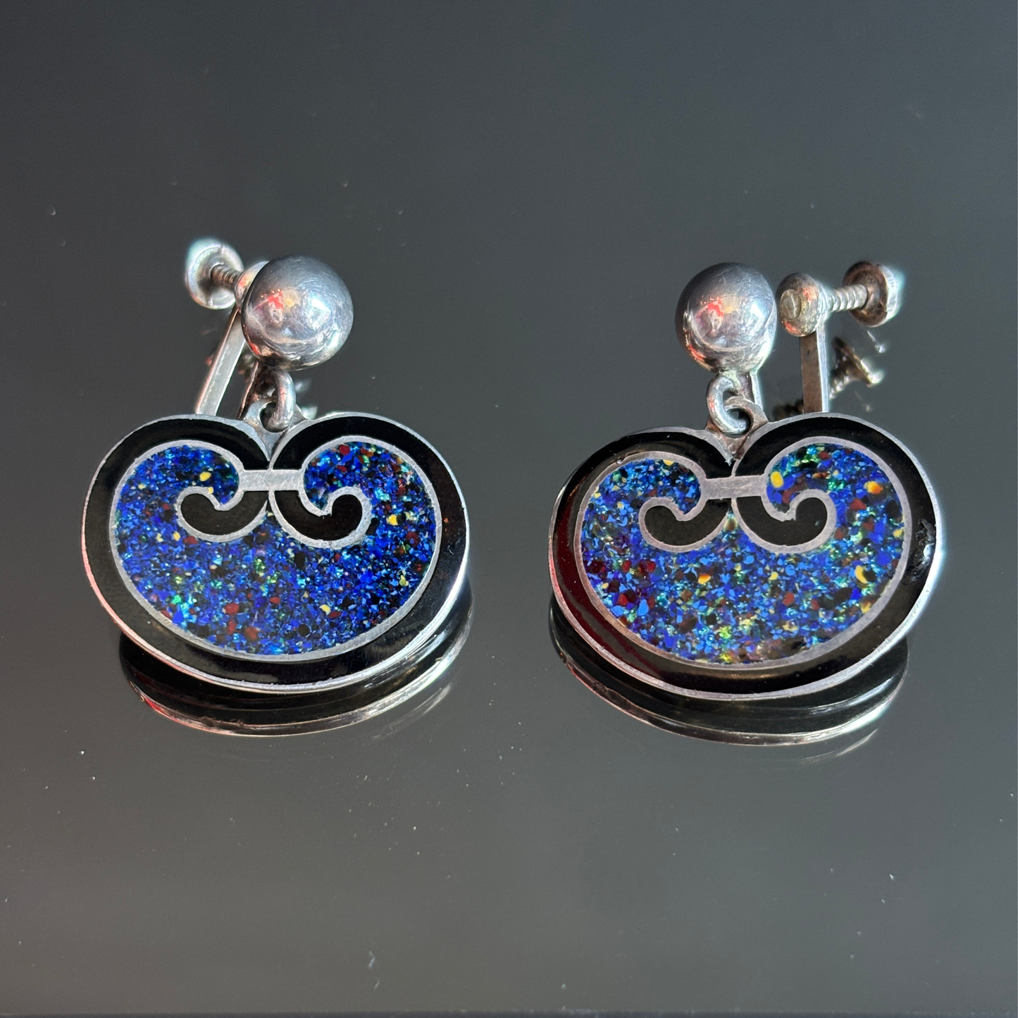 Margot de Taxco Mexican Sterling Silver & Enamel Confetti Earrings