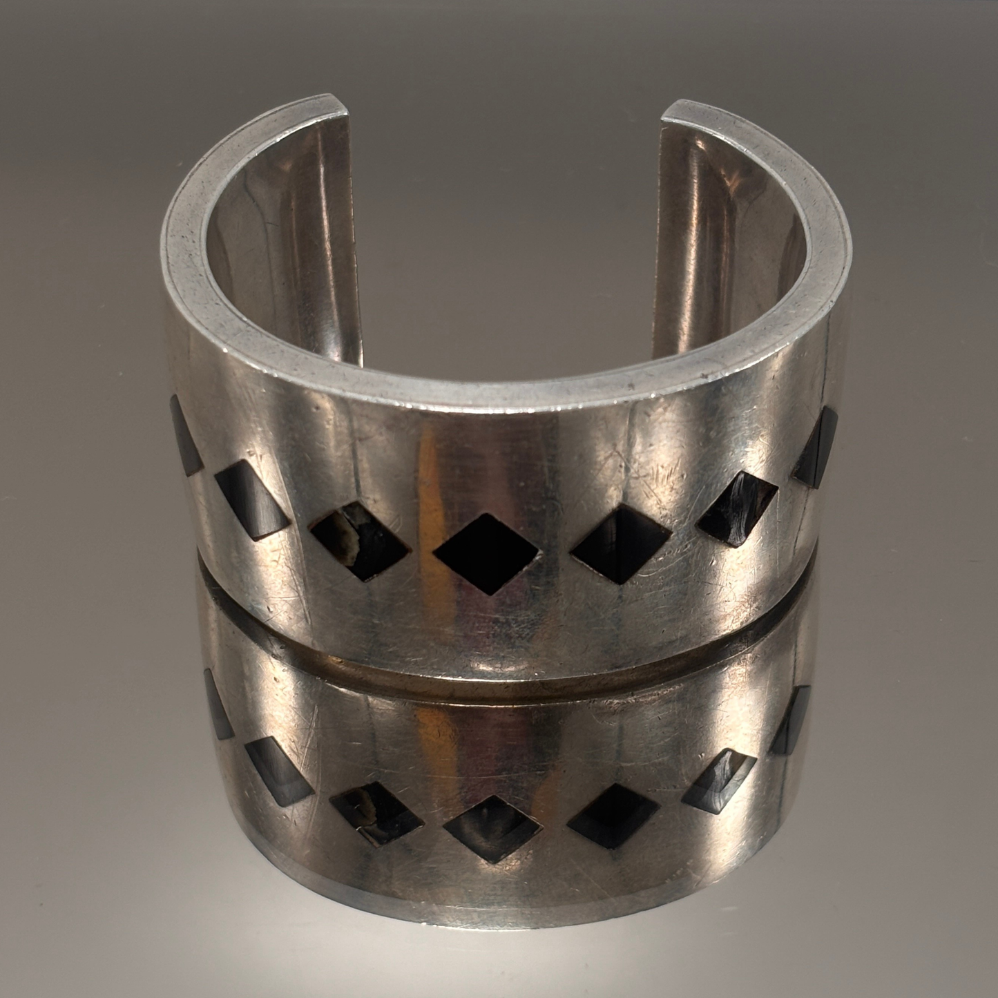 Vintage Antonio Pineda Taxco Silver and Obsidian Cuff Bracelet