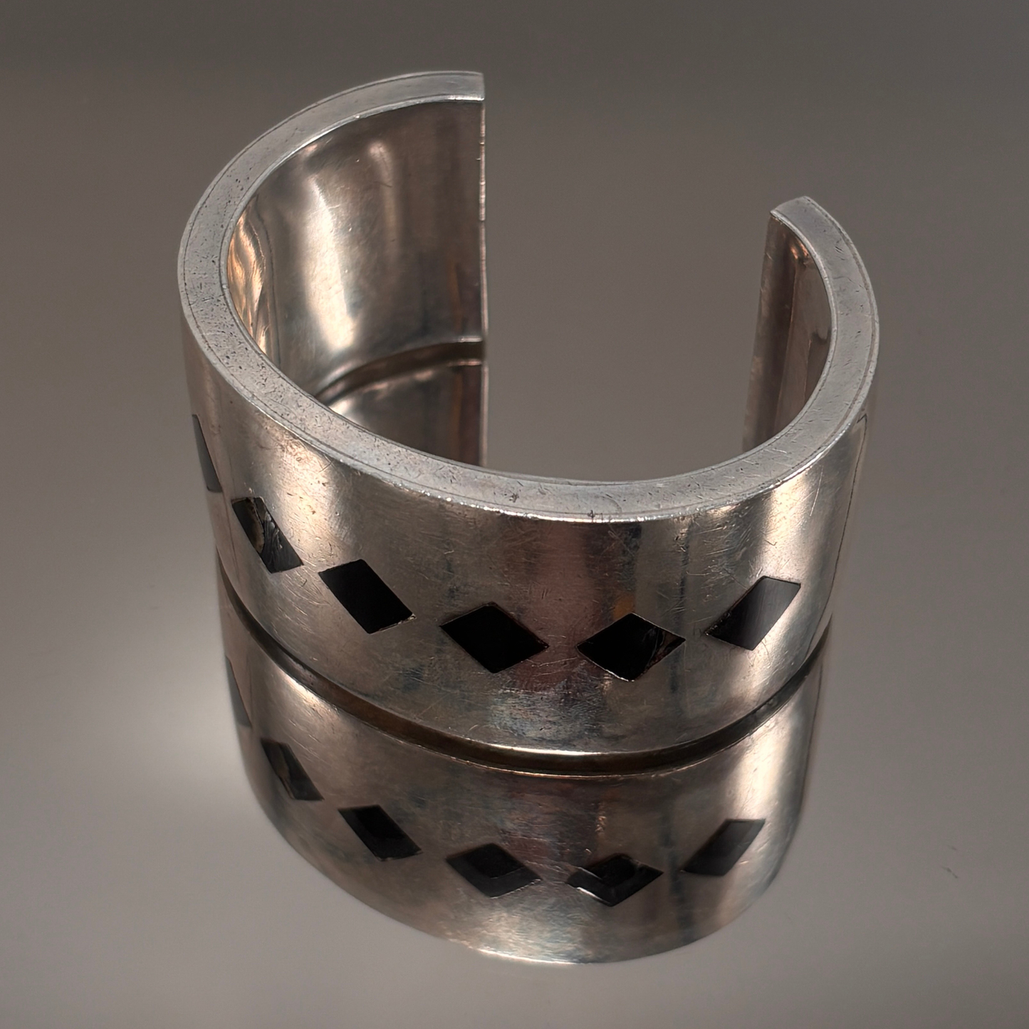 Vintage Antonio Pineda Taxco Silver and Obsidian Cuff Bracelet