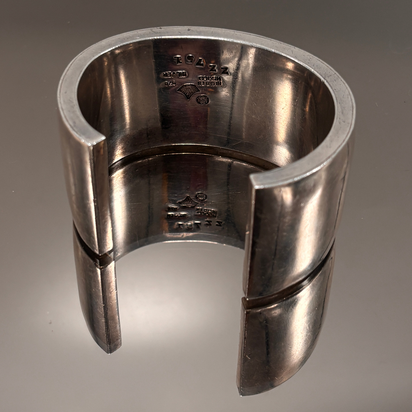 Vintage Antonio Pineda Taxco Silver and Obsidian Cuff Bracelet