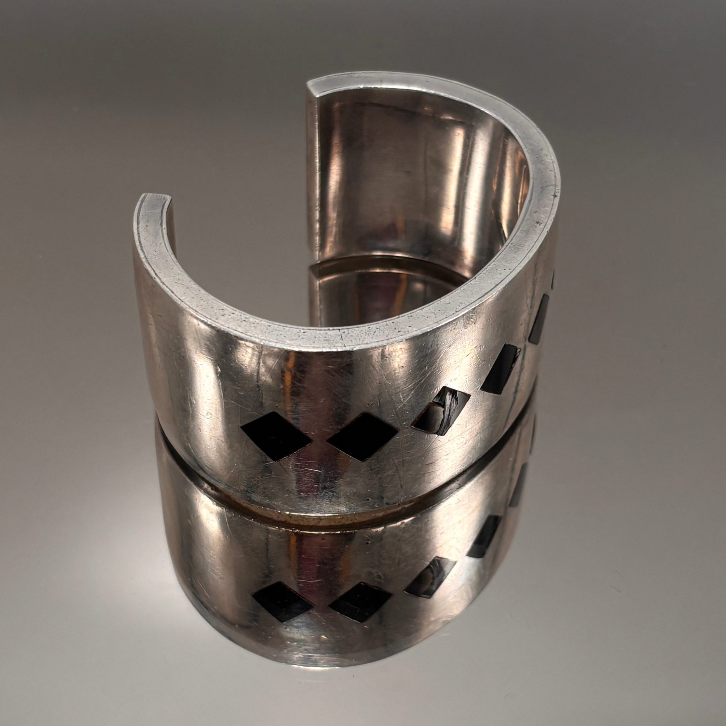 Vintage Antonio Pineda Taxco Silver and Obsidian Cuff Bracelet