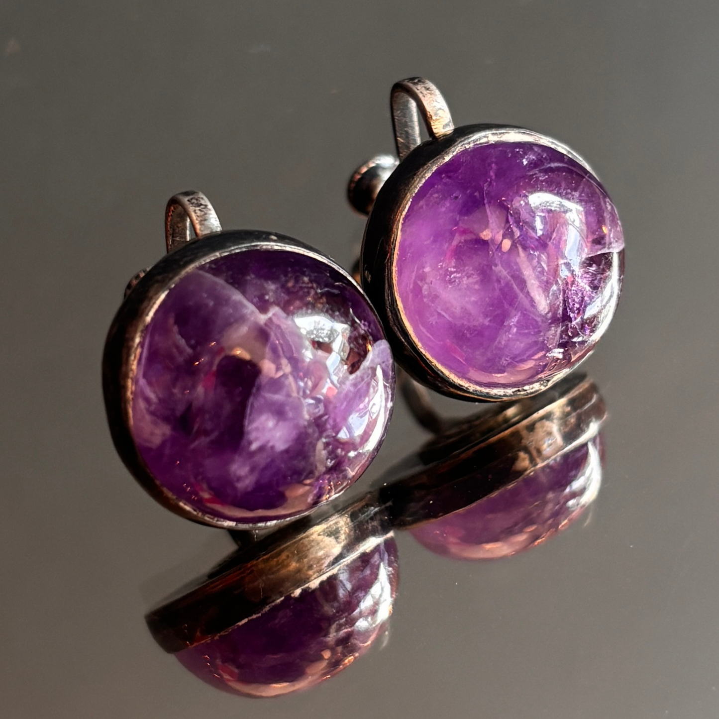 Vintage William Spratling Silver & Amethyst CabochonEarrings