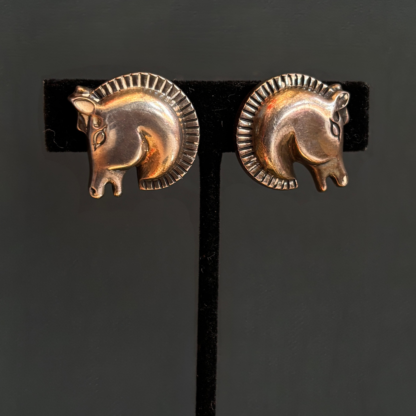 Vintage Antonio Pineda Taxco Silver Horse Head Screw Back Earrings