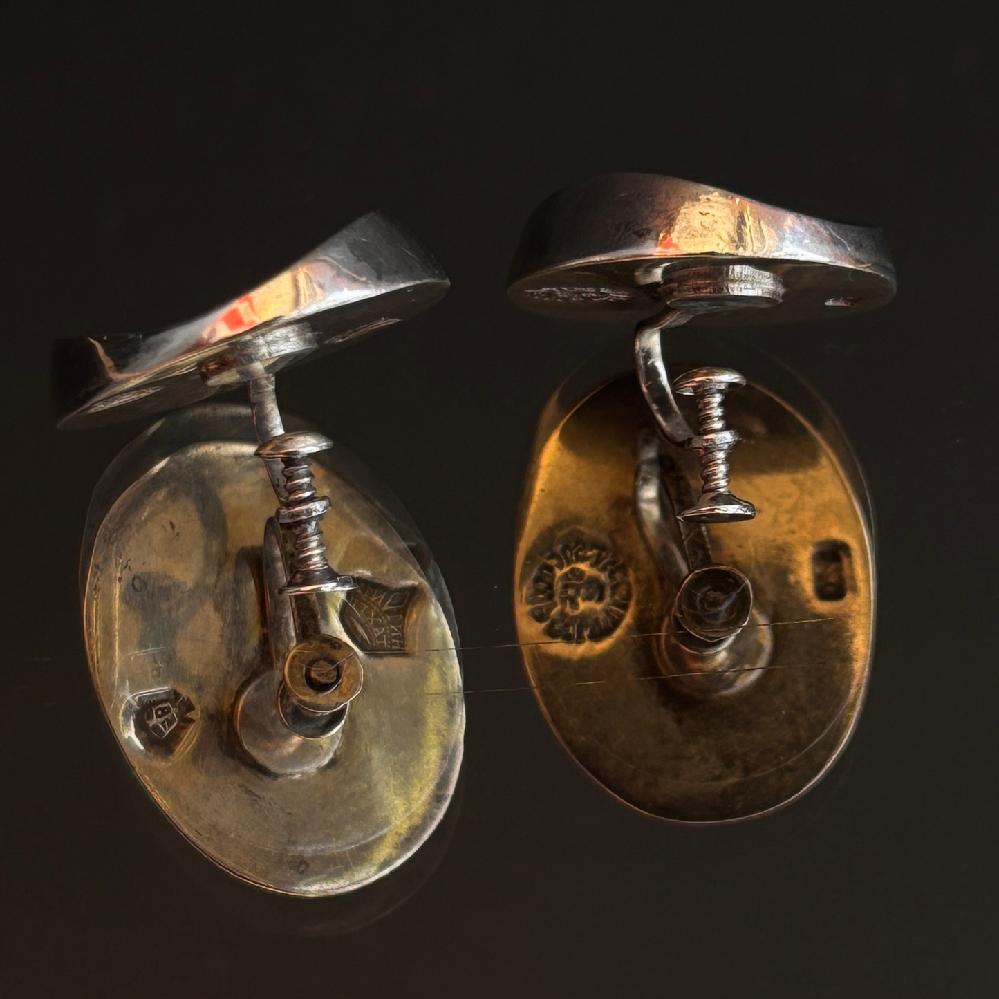 Vintage Antonio Pineda Taxco Concave Oval Screw Back Earrings