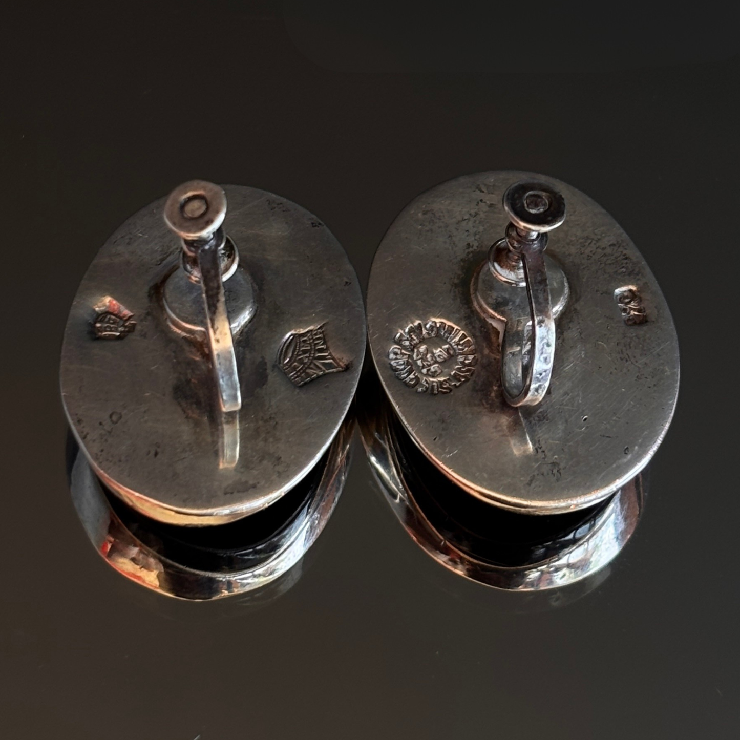 Vintage Antonio Pineda Taxco Concave Oval Screw Back Earrings