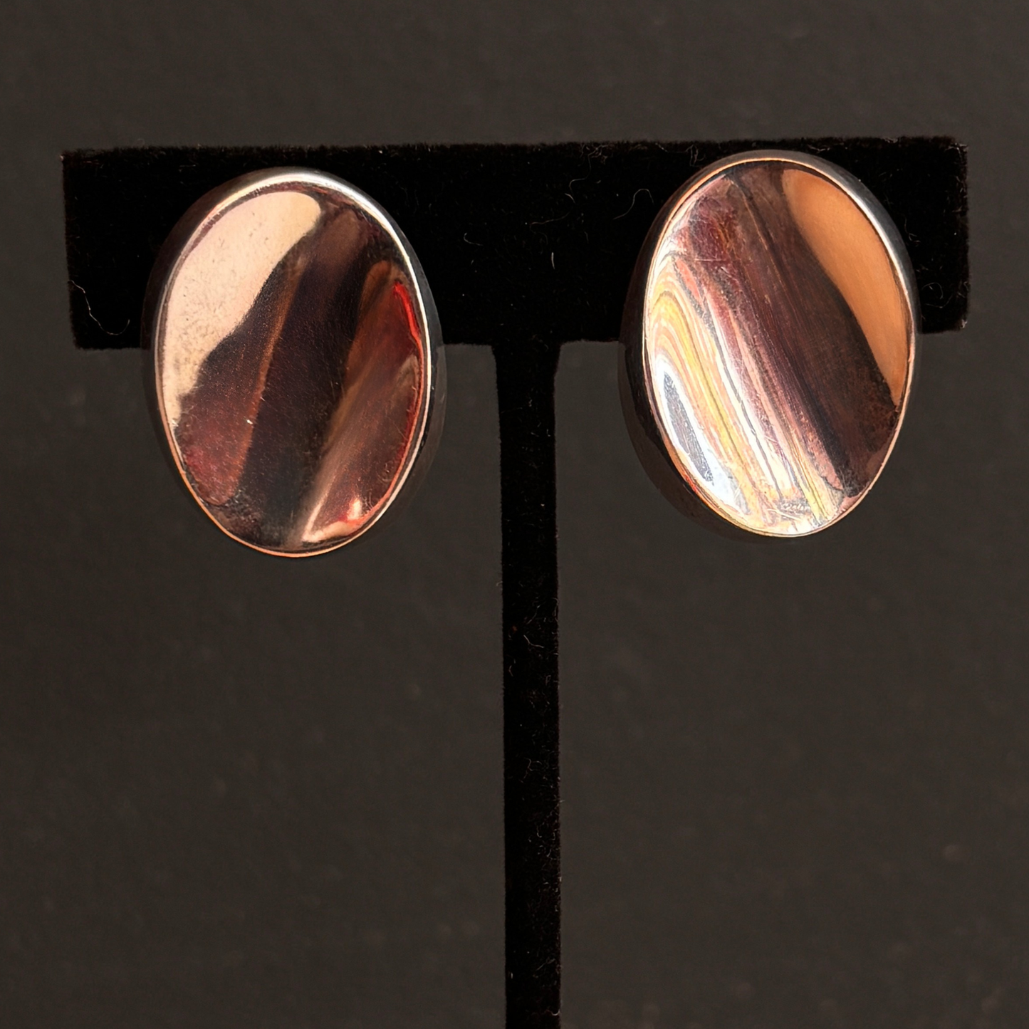 Vintage Antonio Pineda Taxco Concave Oval Screw Back Earrings