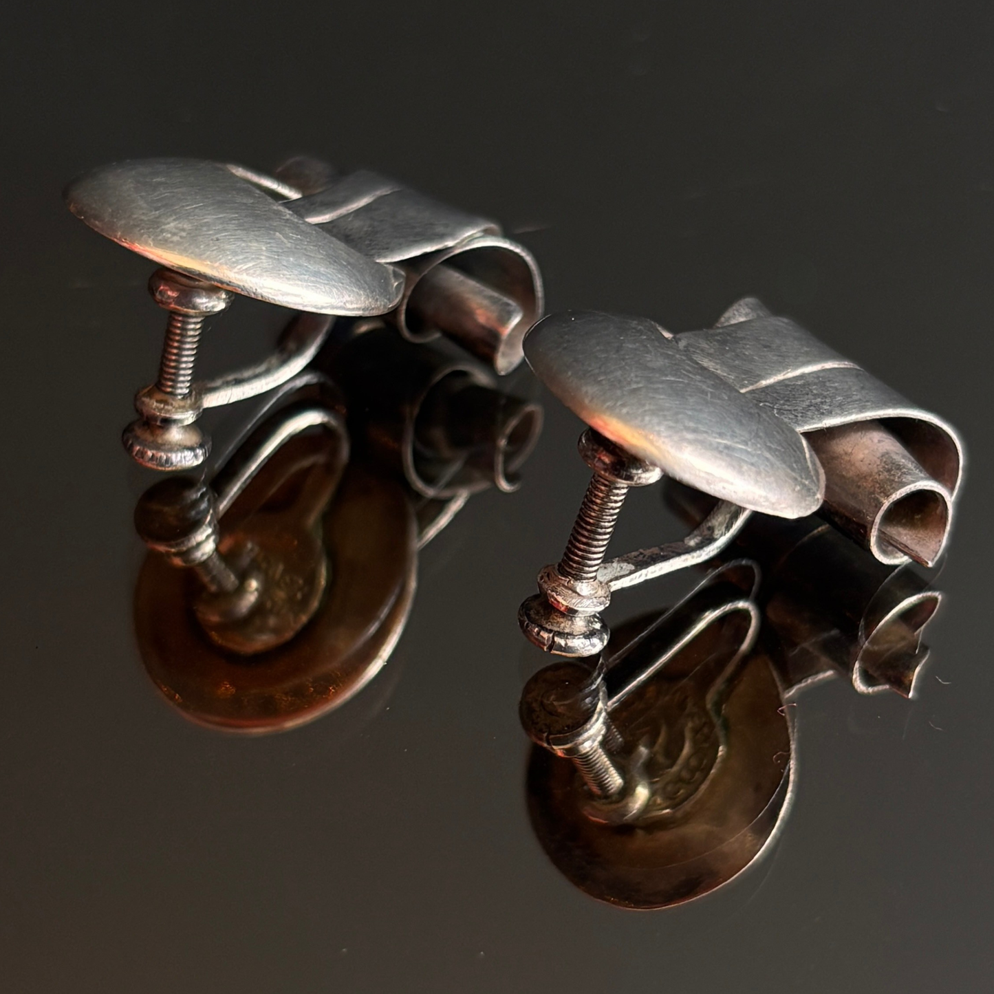 Vintage William Spratling Mexican Silver Scroll Screw Back Earrings