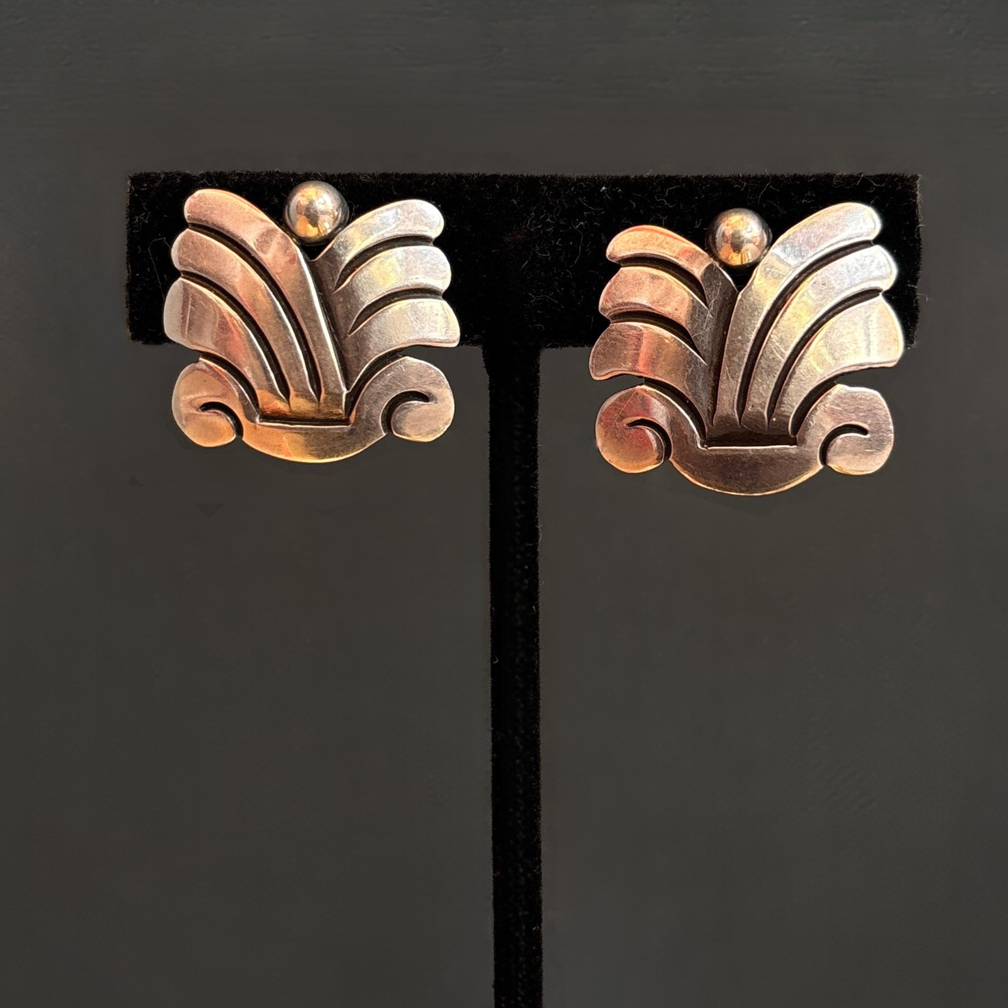 Vintage Hector Aguilar Taxco Silver Fan Screw Back Earrings