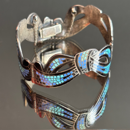 Margot de Taxco Mexican Silver & Enamel Bow Bracelet