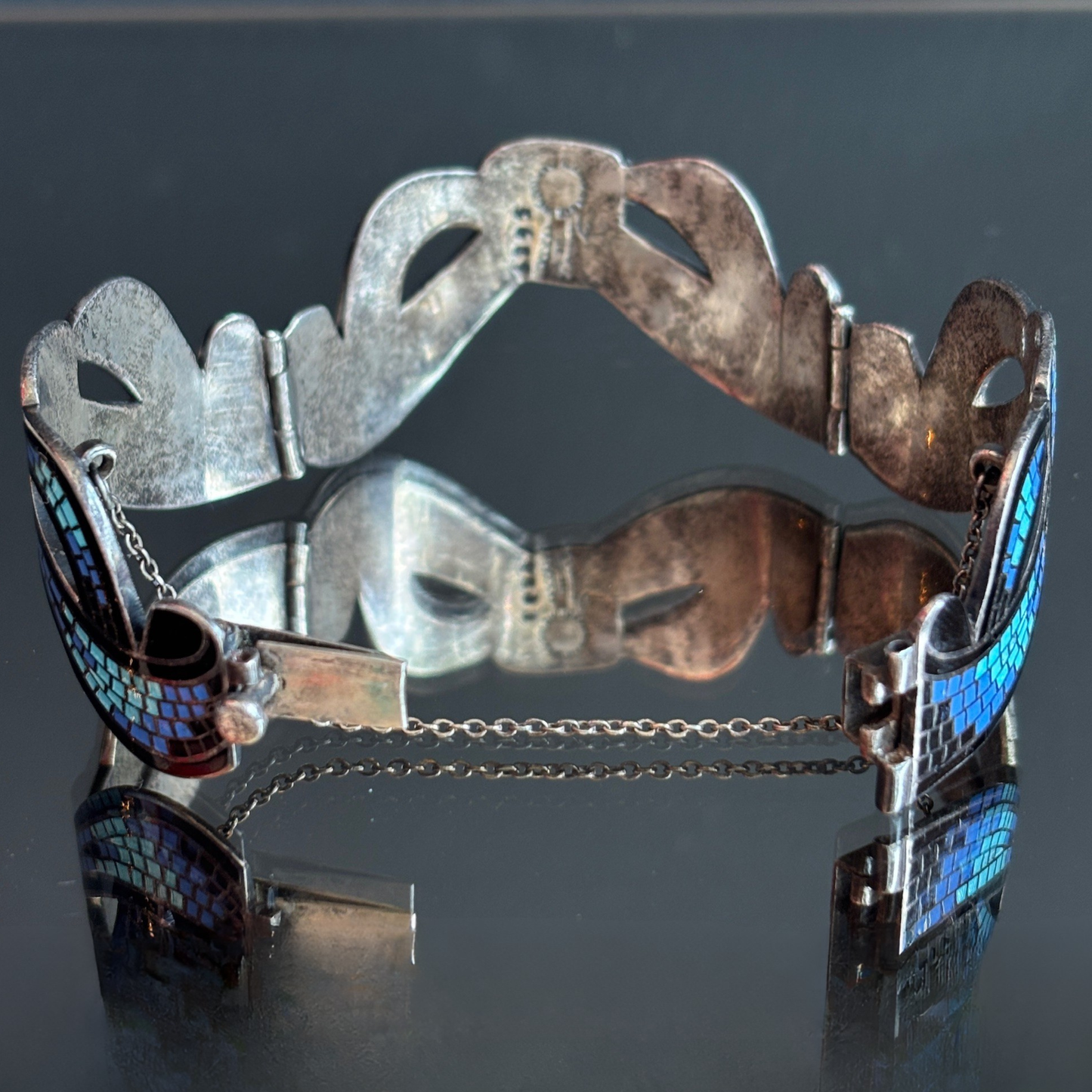 Margot de Taxco Mexican Silver & Enamel Bow Bracelet