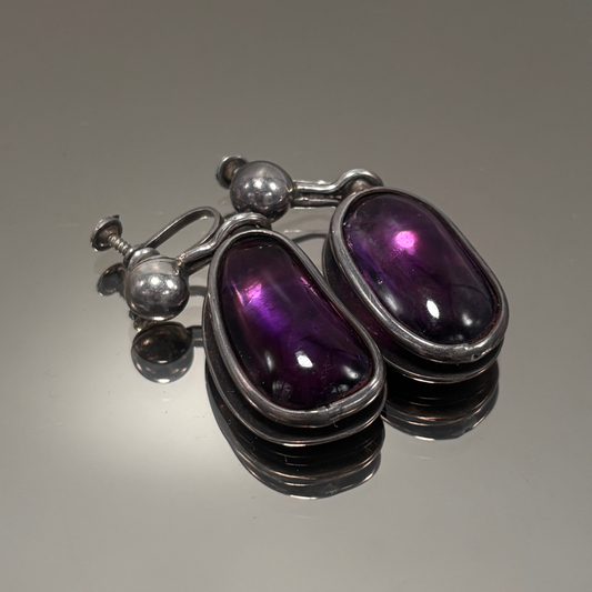 Vintage Antonio Pineda Taxco Silver Amethyst Drop Earrings