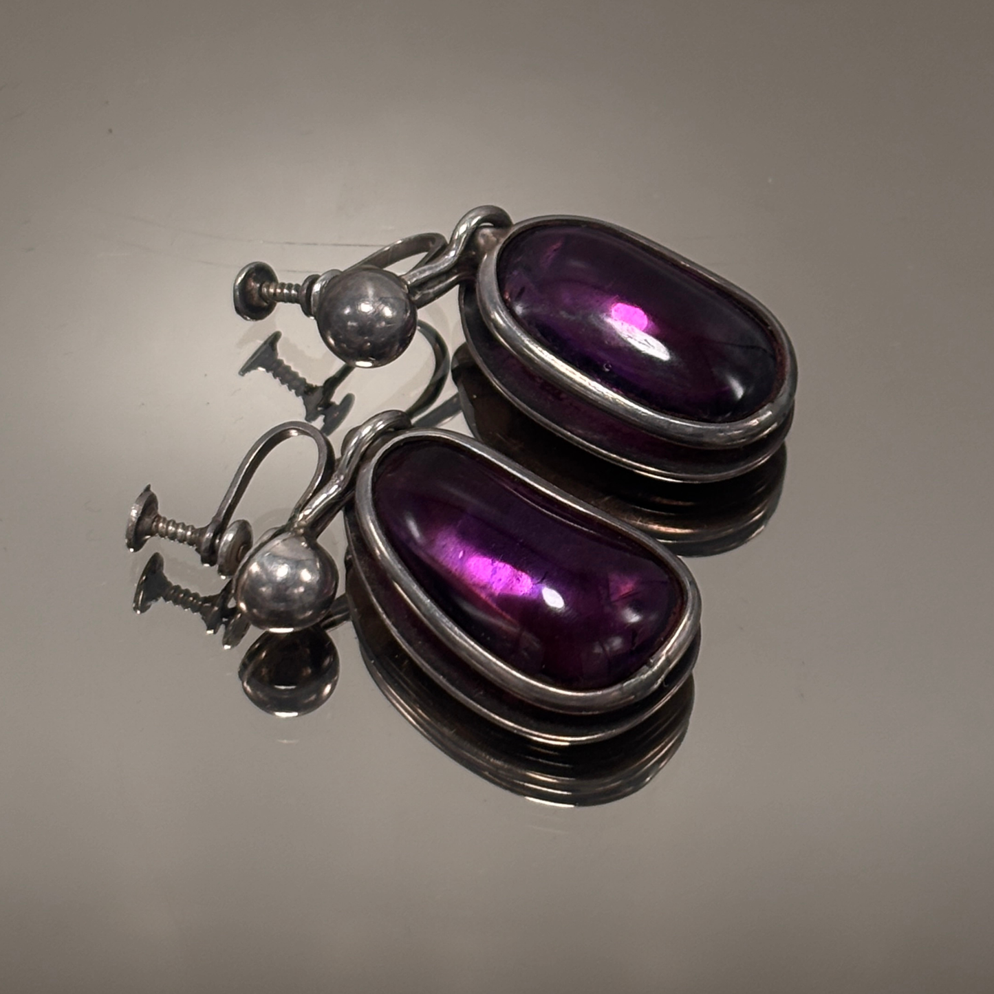 Vintage Antonio Pineda Taxco Silver Amethyst Drop Earrings
