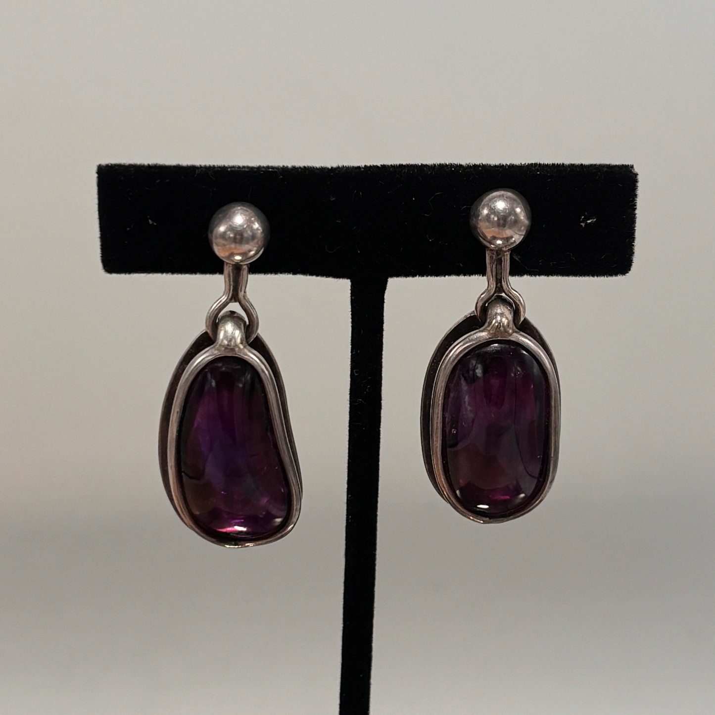 Vintage Antonio Pineda Taxco Silver Amethyst Drop Earrings
