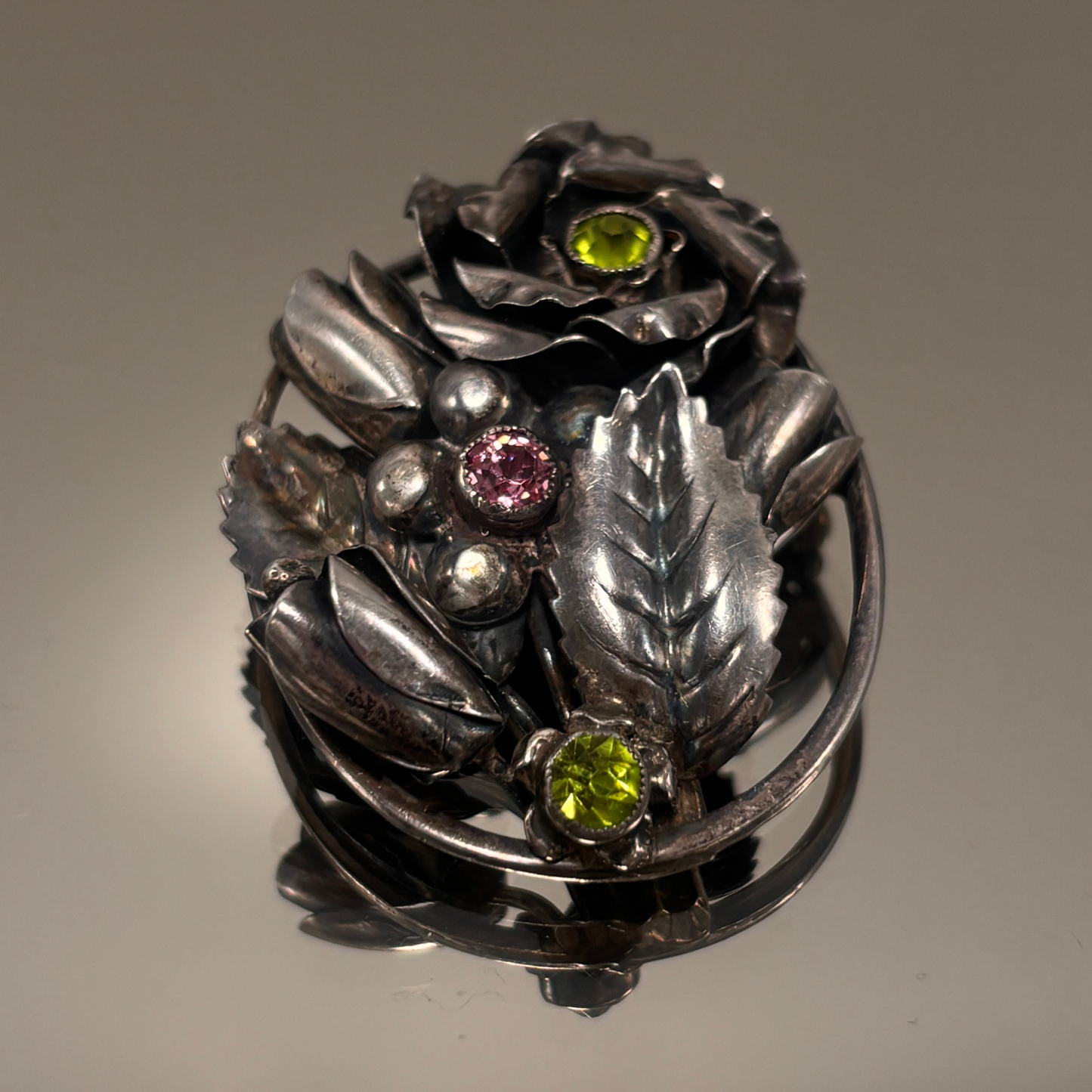 Vintage Hobe 1940's Sterling Rhinestone Floral Brooch