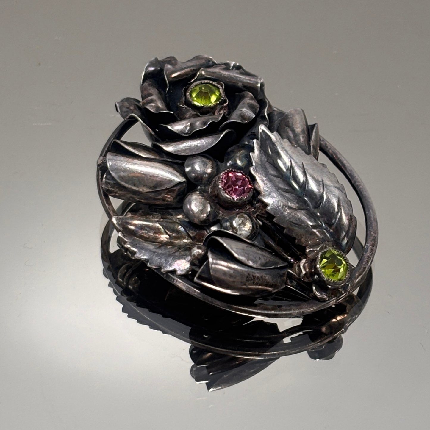 Vintage Hobe 1940's Sterling Rhinestone Floral Brooch