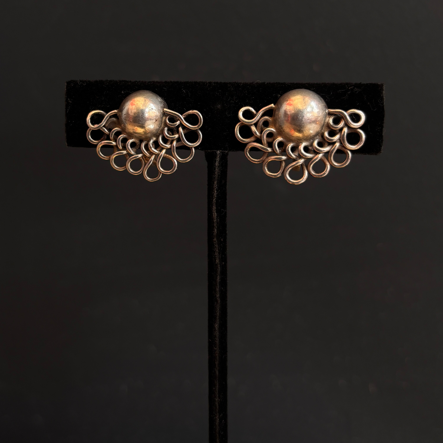 Vintage William Spratling Mexican Silver Wire & Ball Screw Back Earrings