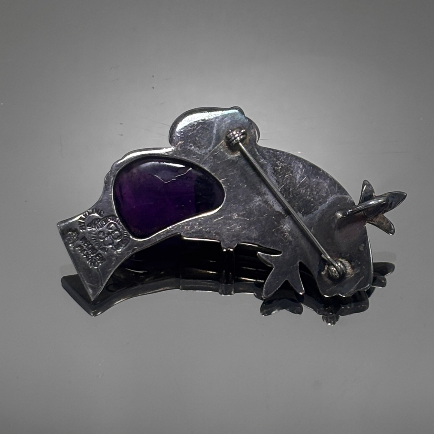 Los Ballesteros Mexican Sterling Silver and Carved Amethyst Face Convertible Brooch
