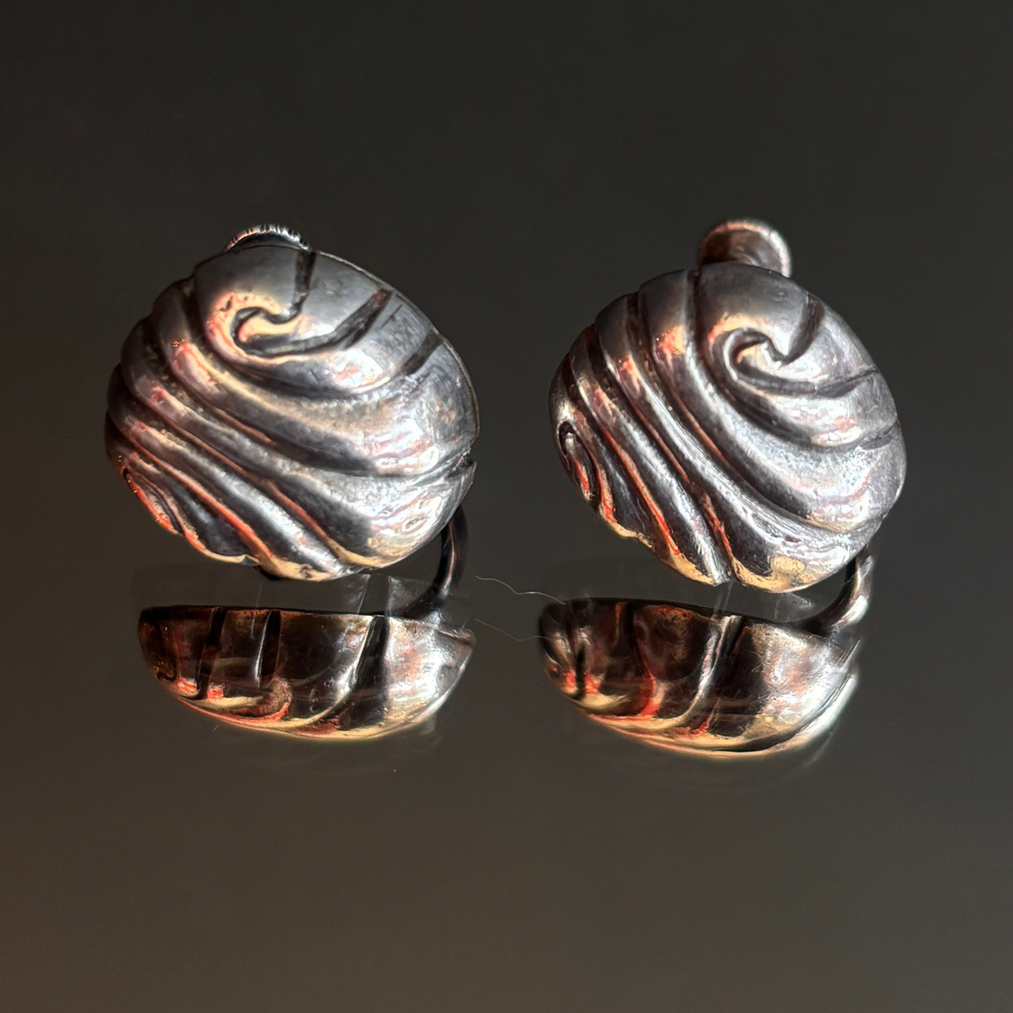 Vintage William Spratling Mexican Silver Shell Screw Back Earrings