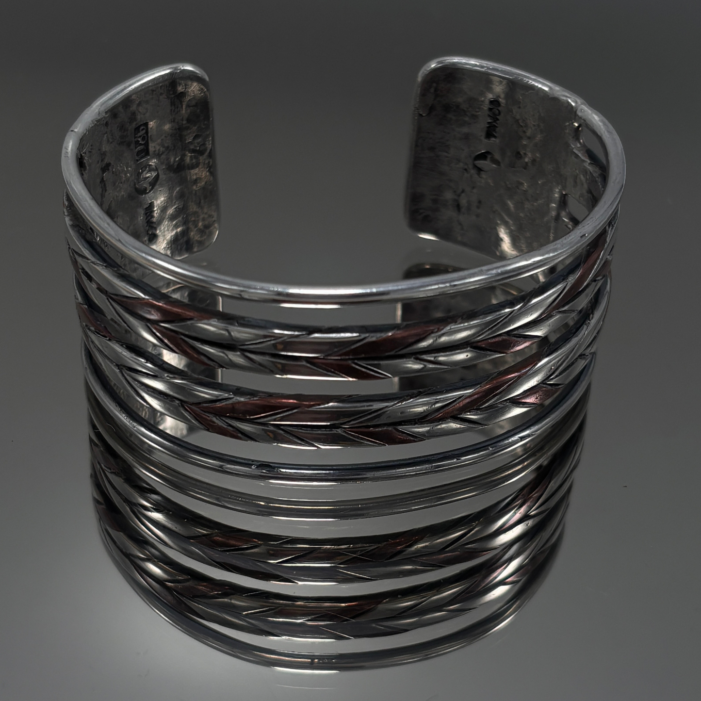 Vintage Taxco William Spratling Heavy Braided Silver & Copper Cuff Bracelet