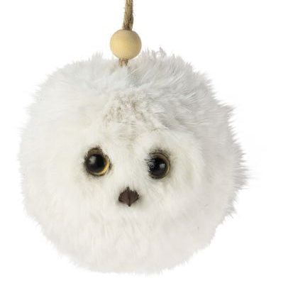 Fuzzy Owl Ornament White