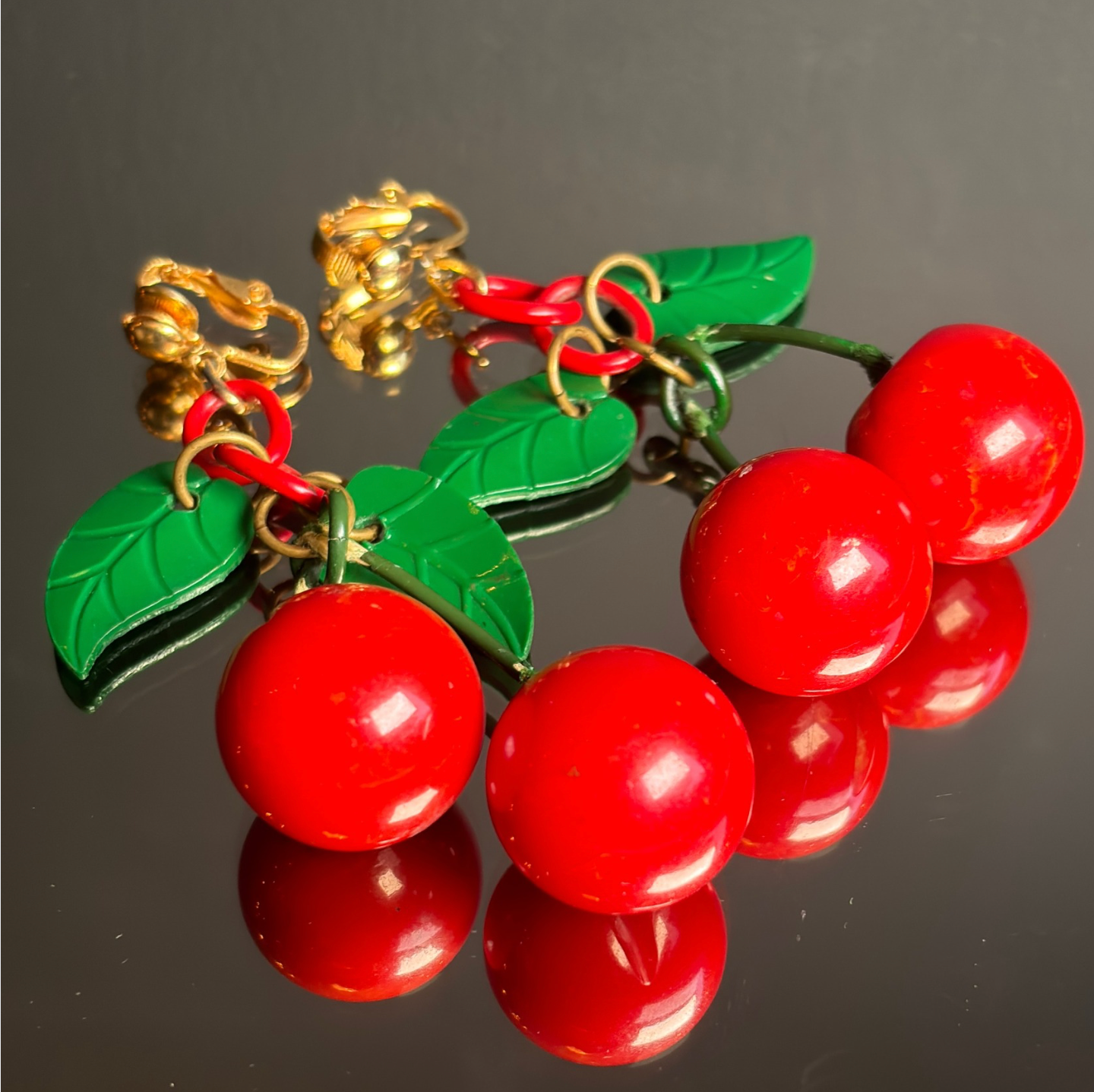 Vintage Bakelite Cherry Dangle Earrings