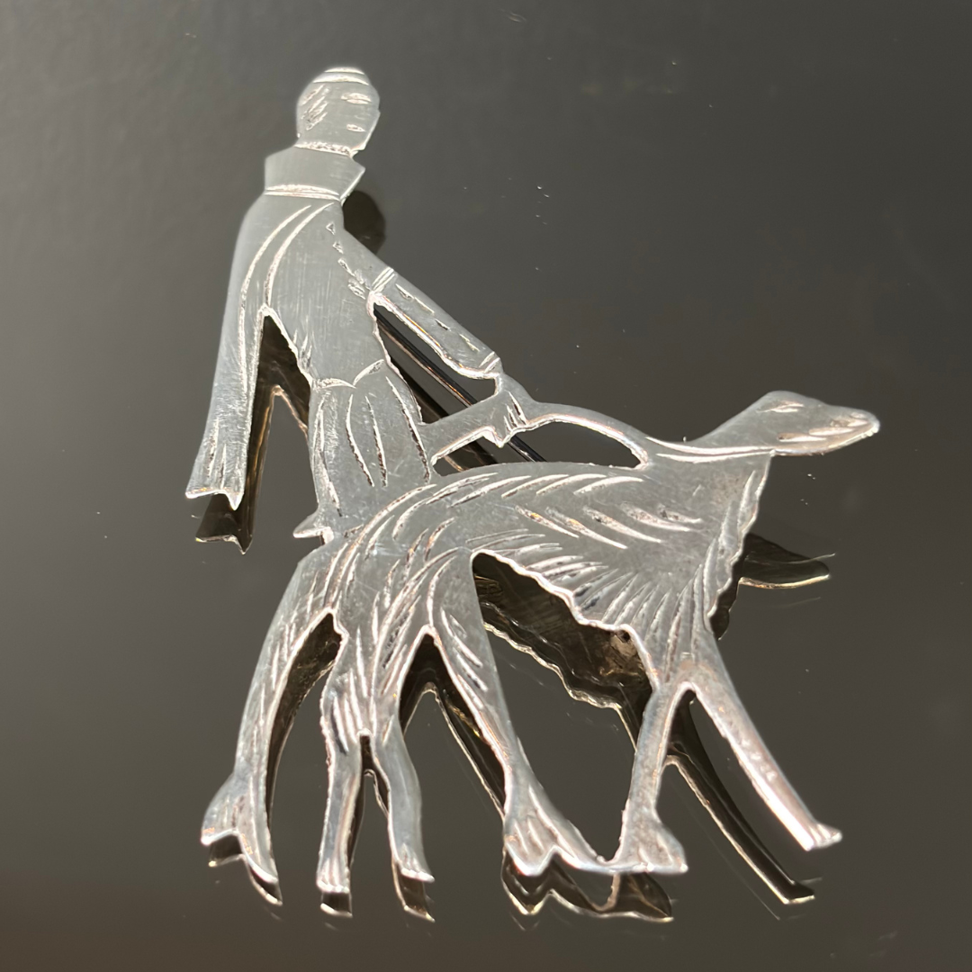 Vintage Sterling Silver Borzoi Dog Walker Brooch