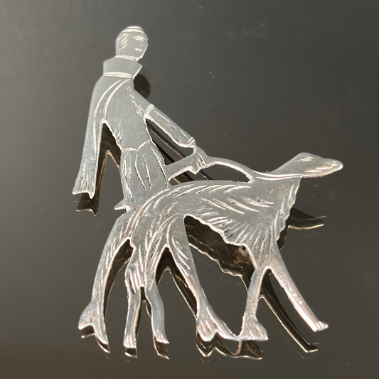 Vintage Sterling Silver Borzoi Dog Walker Brooch