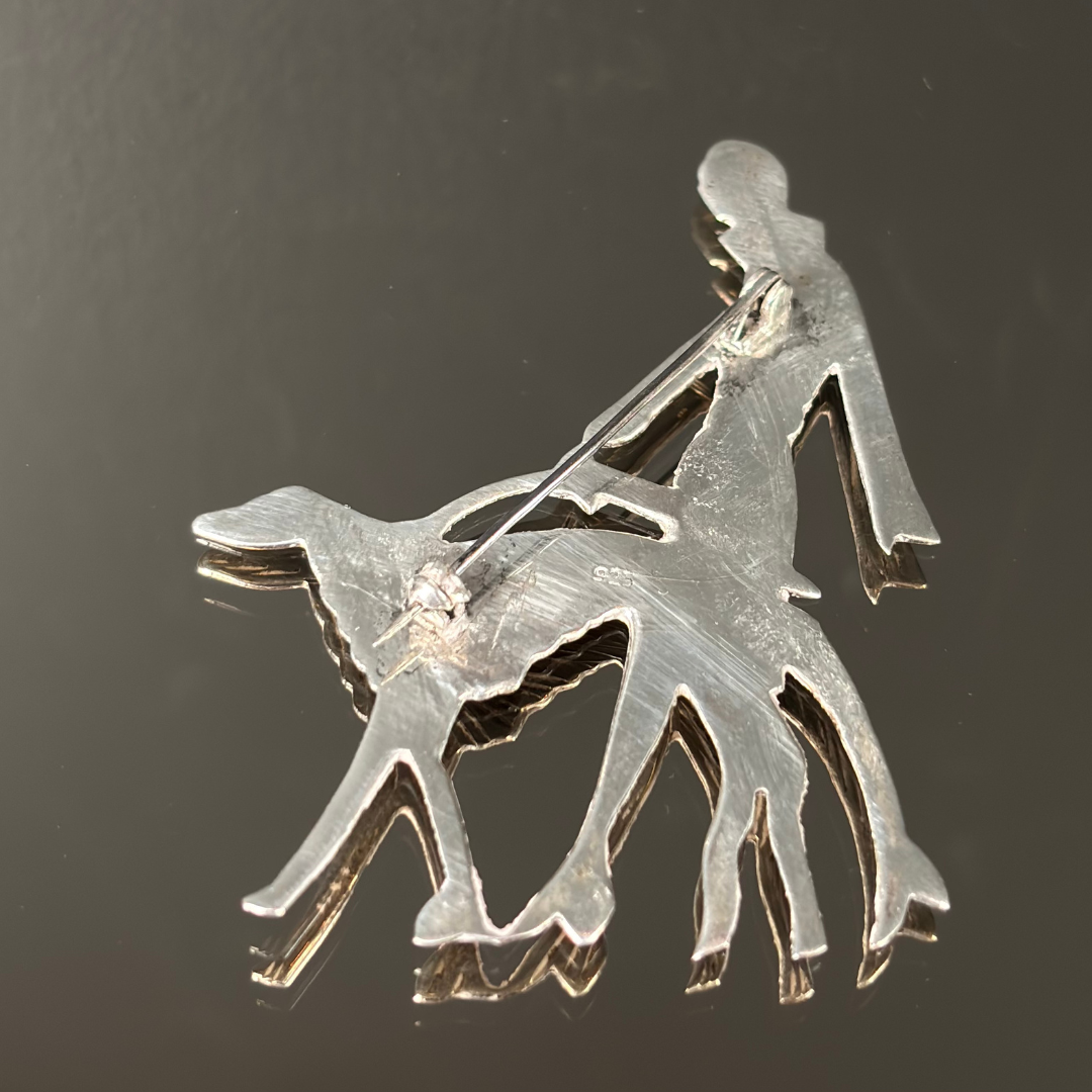 Vintage Sterling Silver Borzoi Dog Walker Brooch