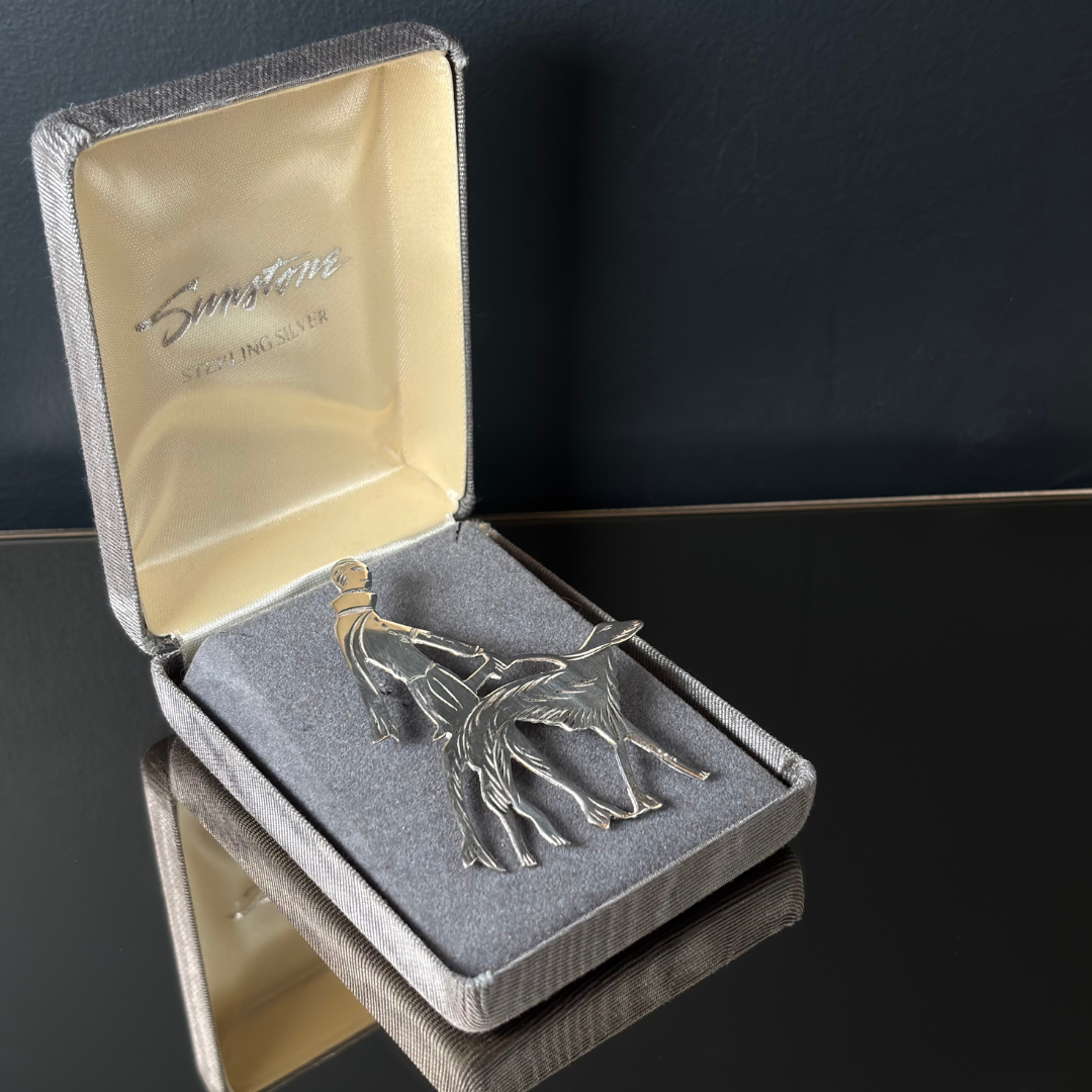 Vintage Sterling Silver Borzoi Dog Walker Brooch