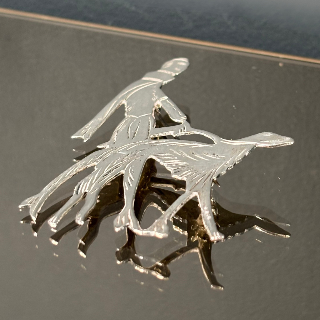 Vintage Sterling Silver Borzoi Dog Walker Brooch