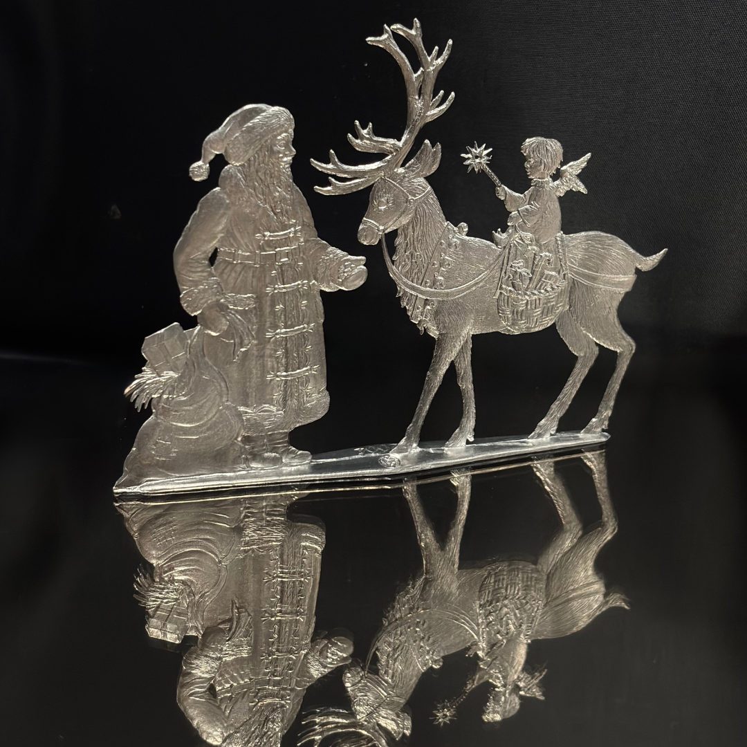 Vintage Wilhelm Schweizer Pewter Santa & Reindeer