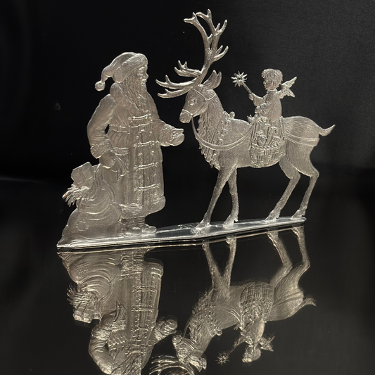 Vintage Wilhelm Schweizer Pewter Santa & Reindeer