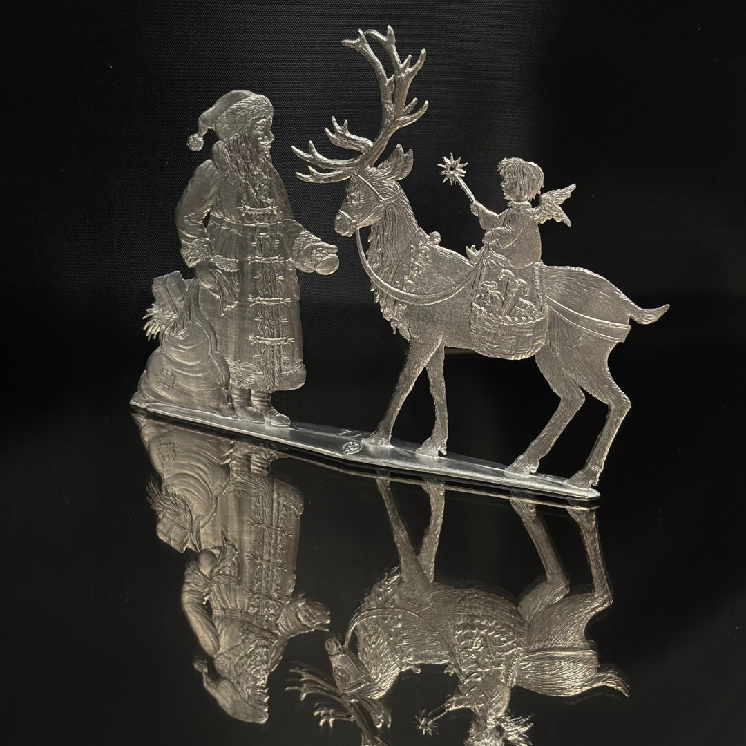 Vintage Wilhelm Schweizer Pewter Santa & Reindeer
