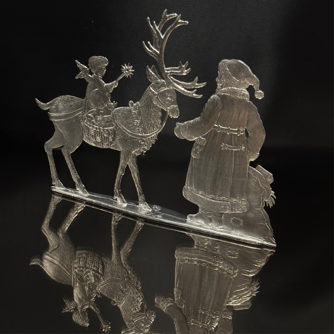 Vintage Wilhelm Schweizer Pewter Santa & Reindeer