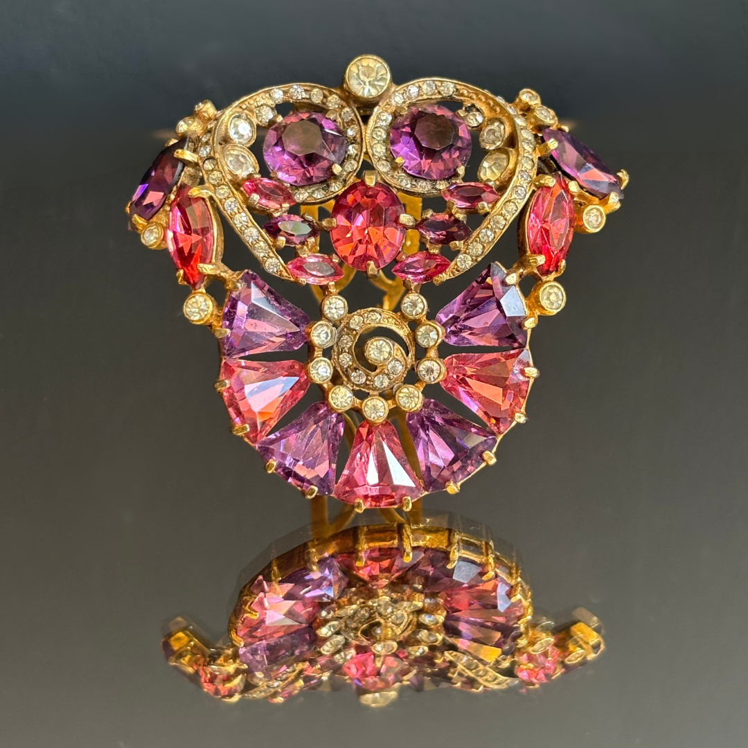 Vintage Eisenberg Originals Amethyst & Rose Colored Rhinestone Brooch/Clip
