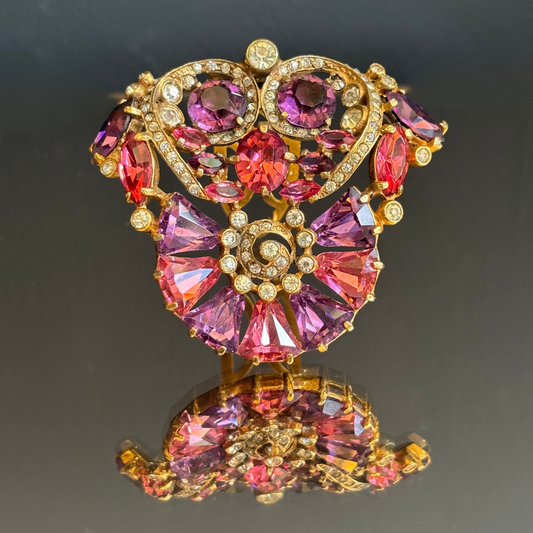 Vintage Eisenberg Originals Amethyst & Rose Colored Rhinestone Brooch/Clip