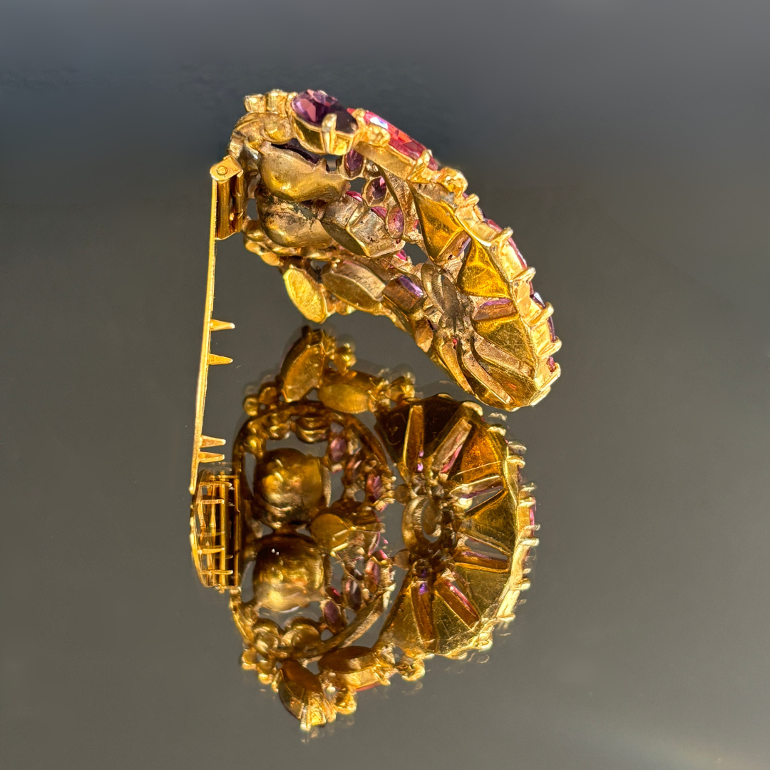 Vintage Eisenberg Originals Amethyst & Rose Colored Rhinestone Brooch/Clip