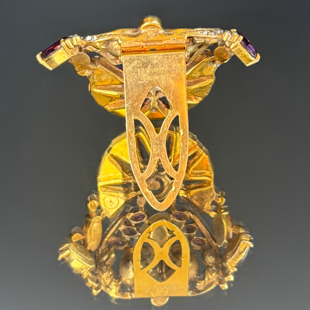 Vintage Eisenberg Originals Amethyst & Rose Colored Rhinestone Brooch/Clip