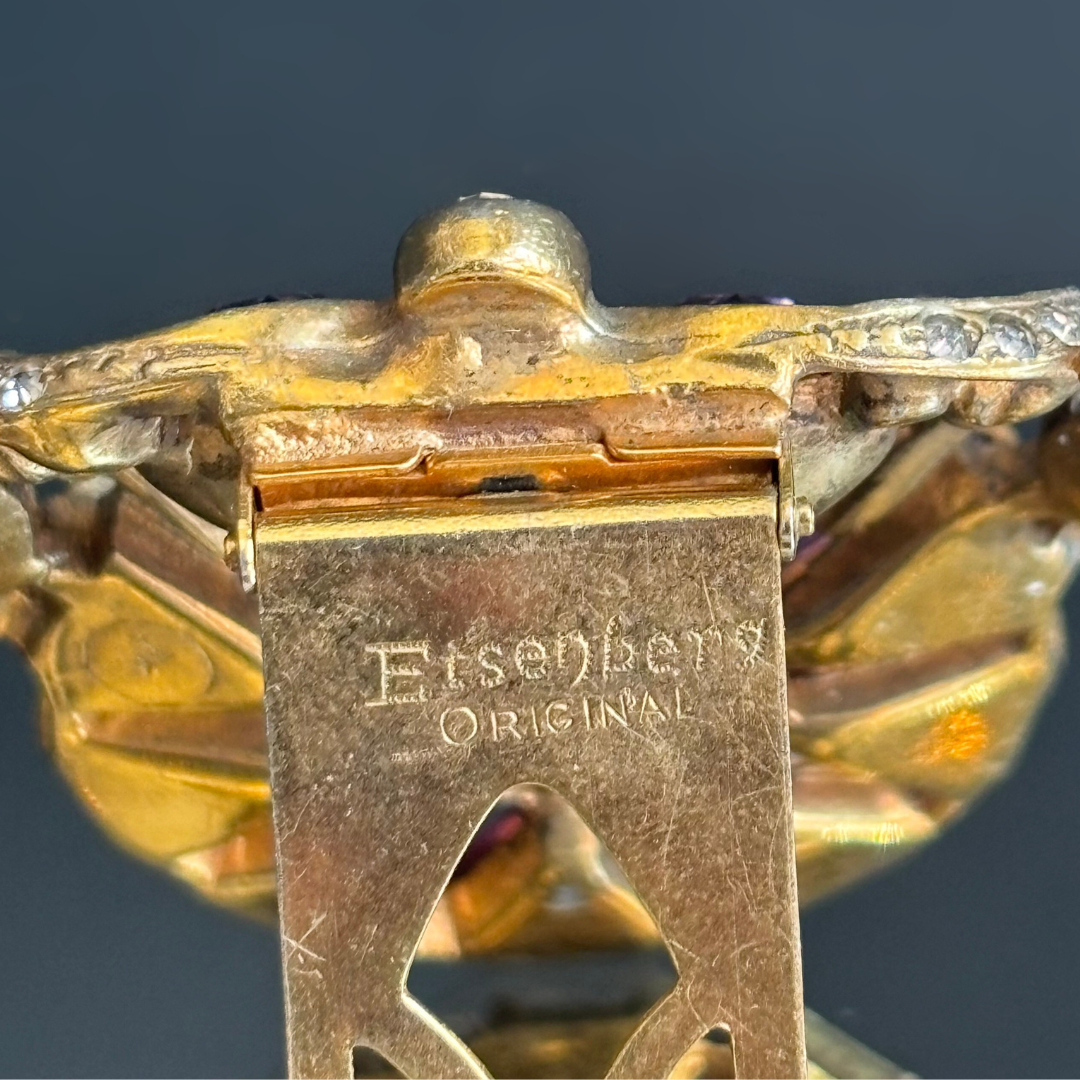 Vintage Eisenberg Originals Amethyst & Rose Colored Rhinestone Brooch/Clip