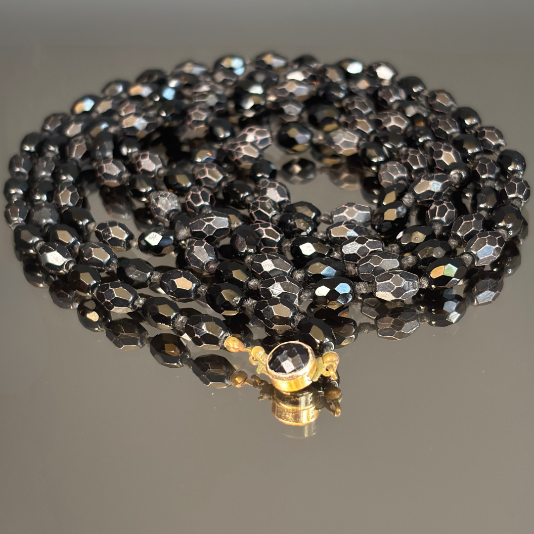 Vintage Austrian Black Crystal Beaded Necklace