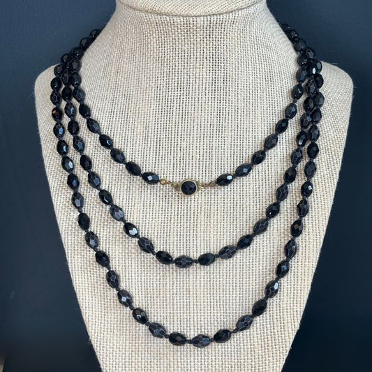 Vintage Austrian Black Crystal Beaded Necklace