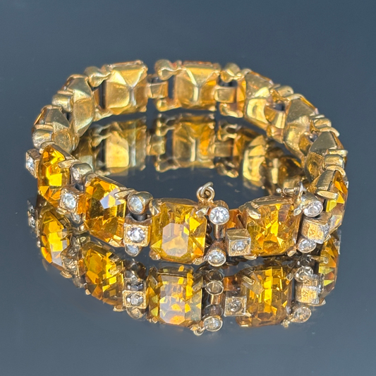 Vintage Rare Eisenberg Original Rhinestone Topaz Color Bracelet