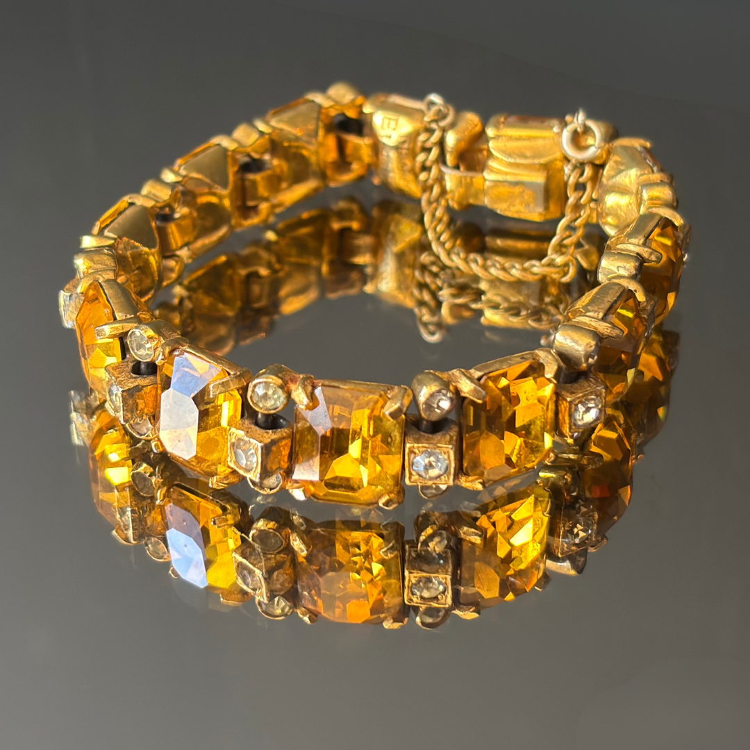 Vintage Rare Eisenberg Original Rhinestone Topaz Color Bracelet