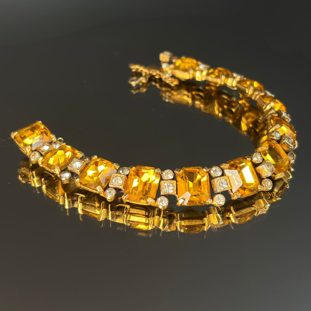 Vintage Rare Eisenberg Original Rhinestone Topaz Color Bracelet