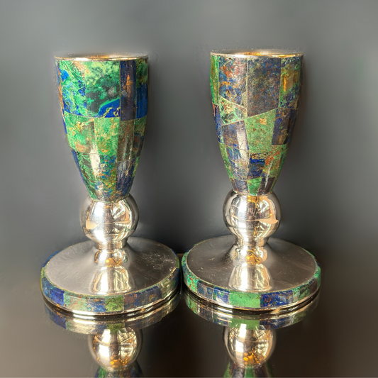 Vintage Los Castillo Taxco Mexican Silverplate Candleholder Pair