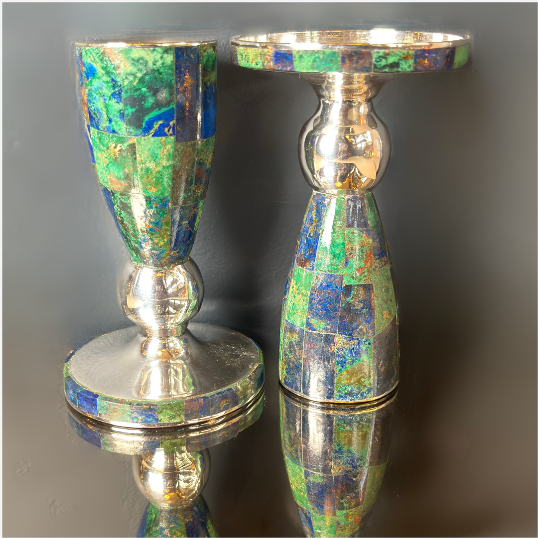 Vintage Los Castillo Taxco Mexican Silverplate Candleholder Pair