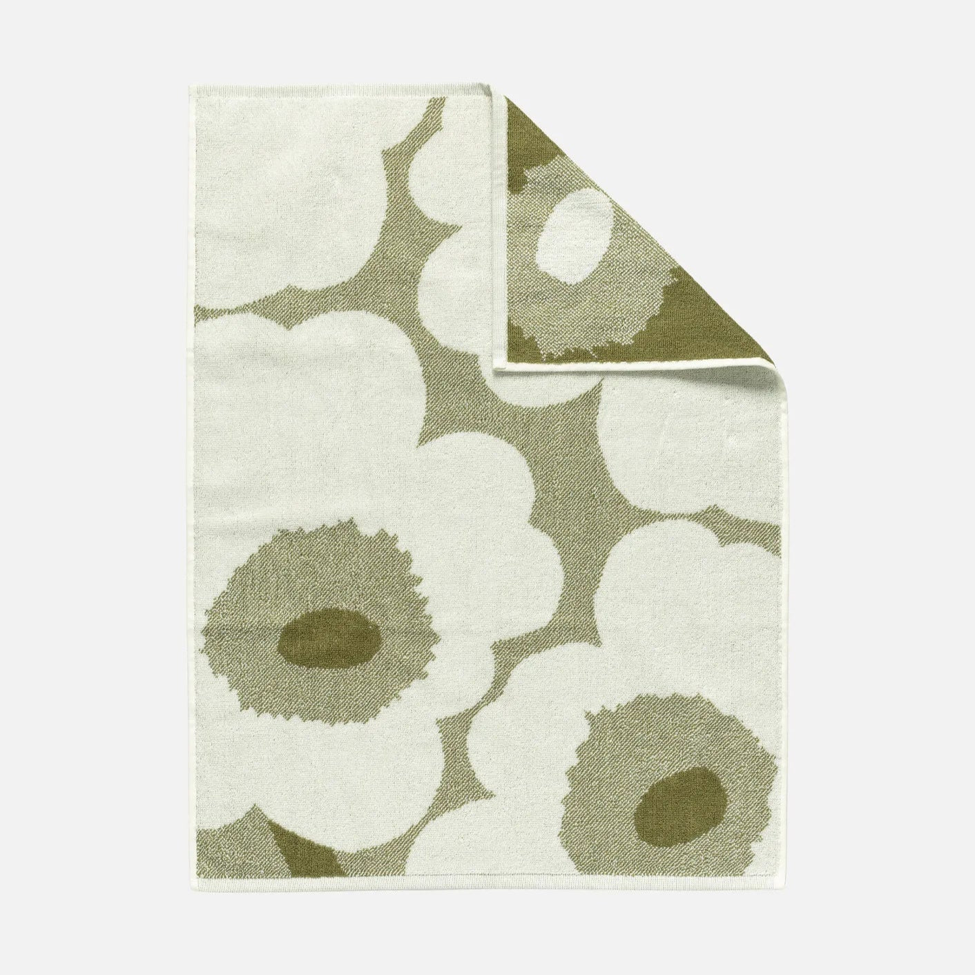 Marimekko Unikko Hand Towel in Green Umber and Cream