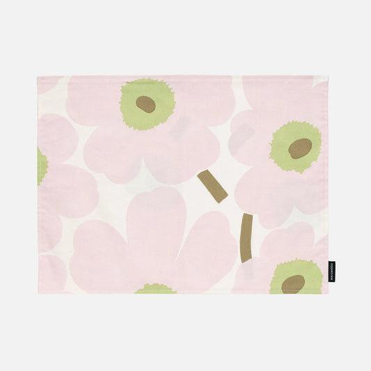 Pink and green floral patterned product on a white background