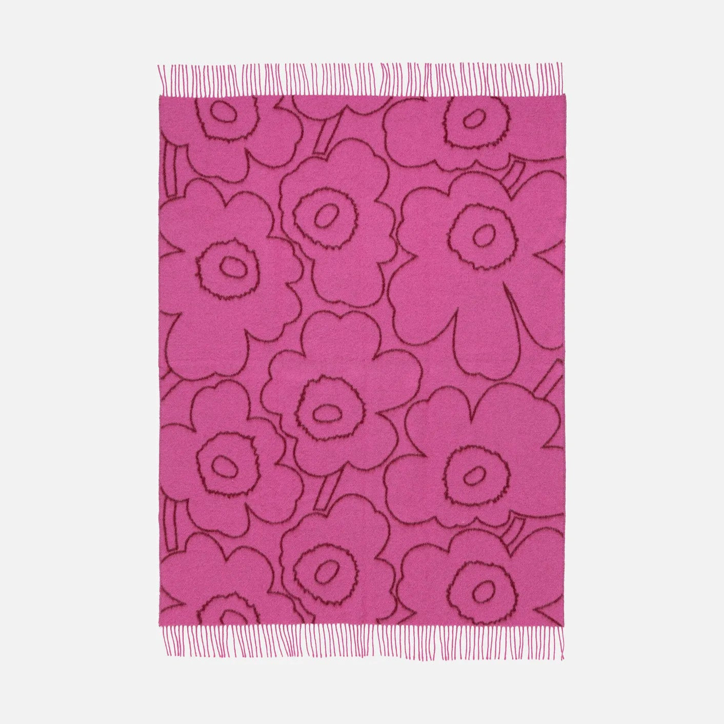 Marimekko Piirto Unikko Throw Blanket in Fuschia and Burgundy.